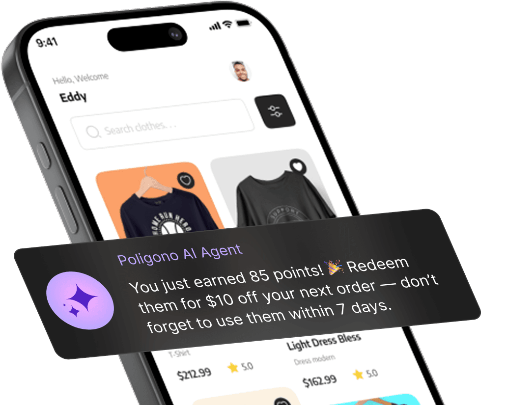 Phone mockup showing AI conversation